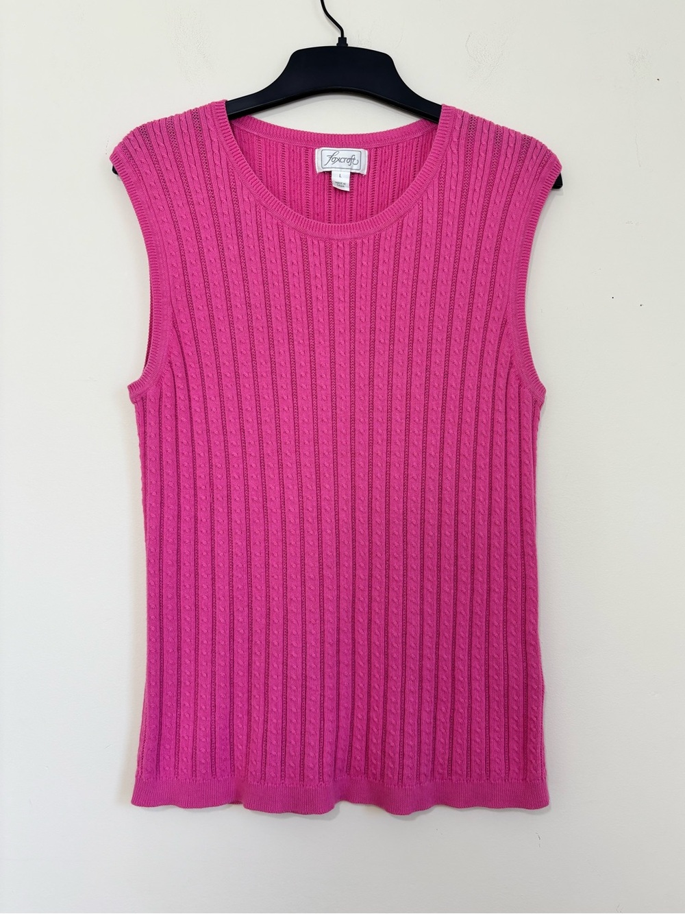 Foxcroft Pink Supima Cotton Cable-Knit Crew Neck Office Preppy Soft Sweater Vest